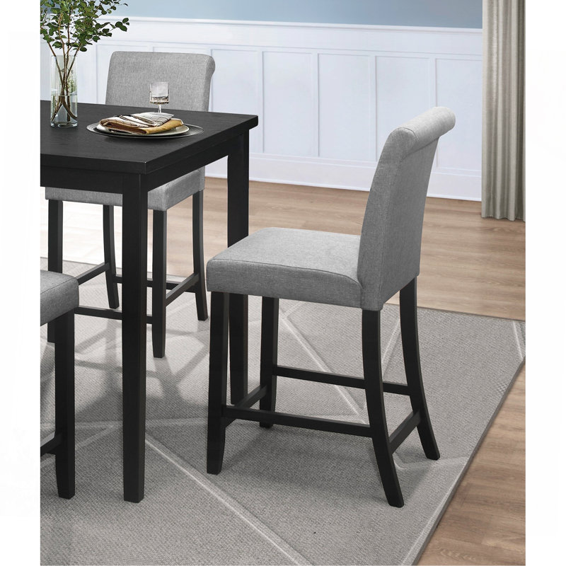 Ensemble de salle à manger à hauteur de comptoir 5 pièces, ensemble de table de salle à manger et chaises rembourrées en bois noir / gris