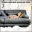 Luxueux canapé en chenille pour le salon avec plusieurs coussins et repose-pieds-758291194
