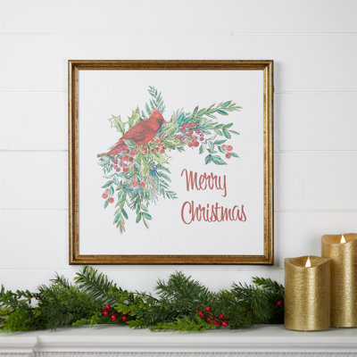 «Merry Christmas Cardinal Print» encadré 16 po