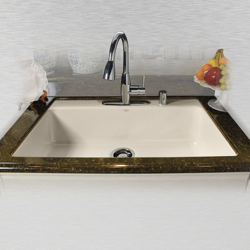 Del Ray 33'' L Single Bowl Cast Iron Kitchen Sink, Biscuit