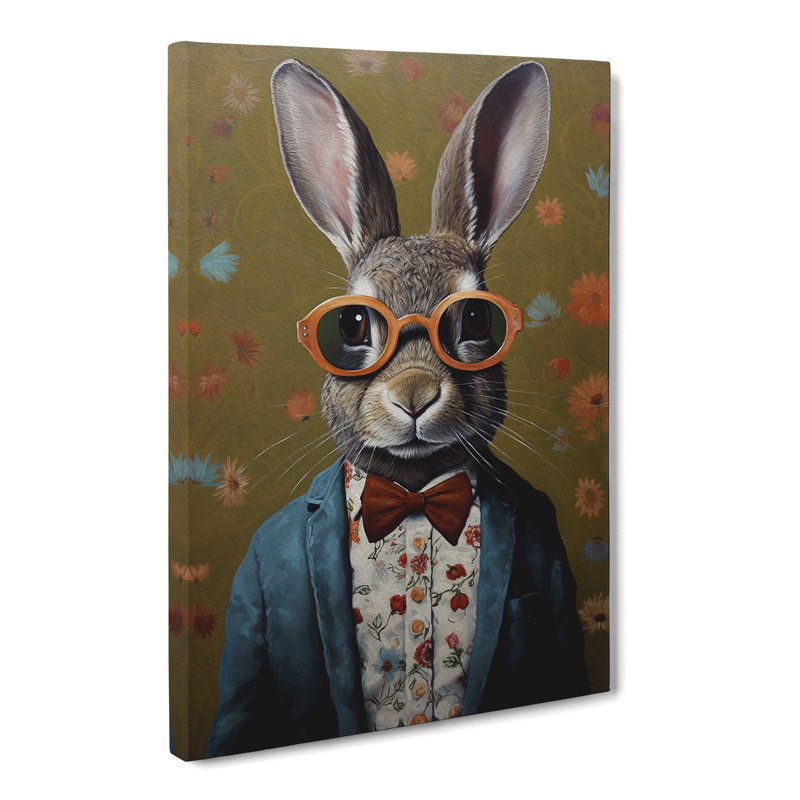 Rabbit With Glasses Painting No.2 - Single Picture Frame Print, 76cm H x 50cm W x 3cm D