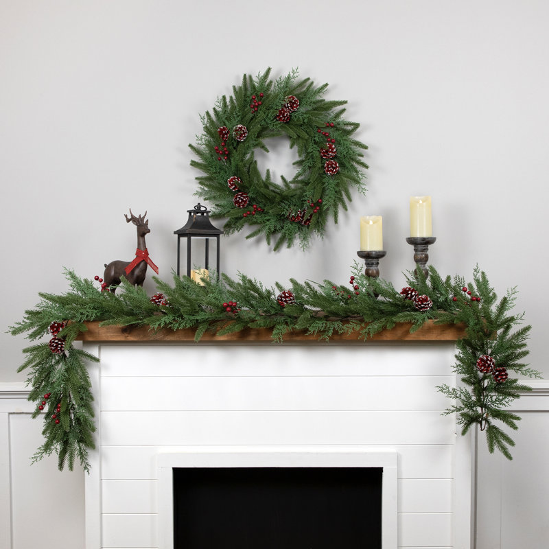 Real Touch Wind River Fir With Glittered Pinecones Artificial Christmas Garland - 7' X 12" - Unlit
