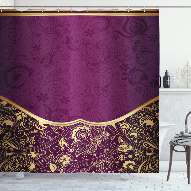 Shower Curtain with Hooks Included, 70" H x 69" W, Purple Gold