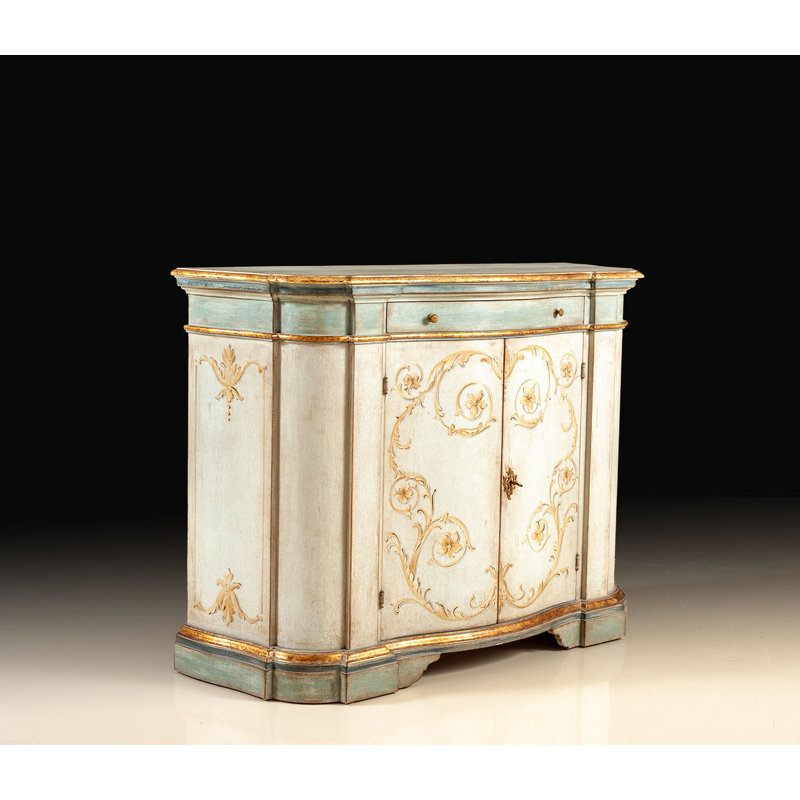 Italian Hand-Painted Distressed Credenza with Gold Leaf Accents