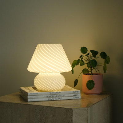 Glass Mushroom Table Lamp, Standard, White Stripe