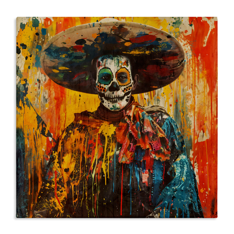 Toile vibrante du Jour des Morts, design par Marta Wiley, H 24 po x l 24 po
