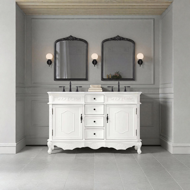 Meuble-lavabo double 54 po blanc antique, Blanc antique