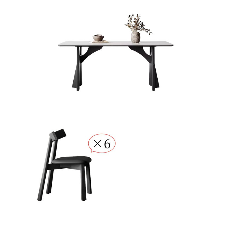 Simple Rectangular Rock Slab Dining Table Sets, 29.5"H x 63"L x 31.5"W