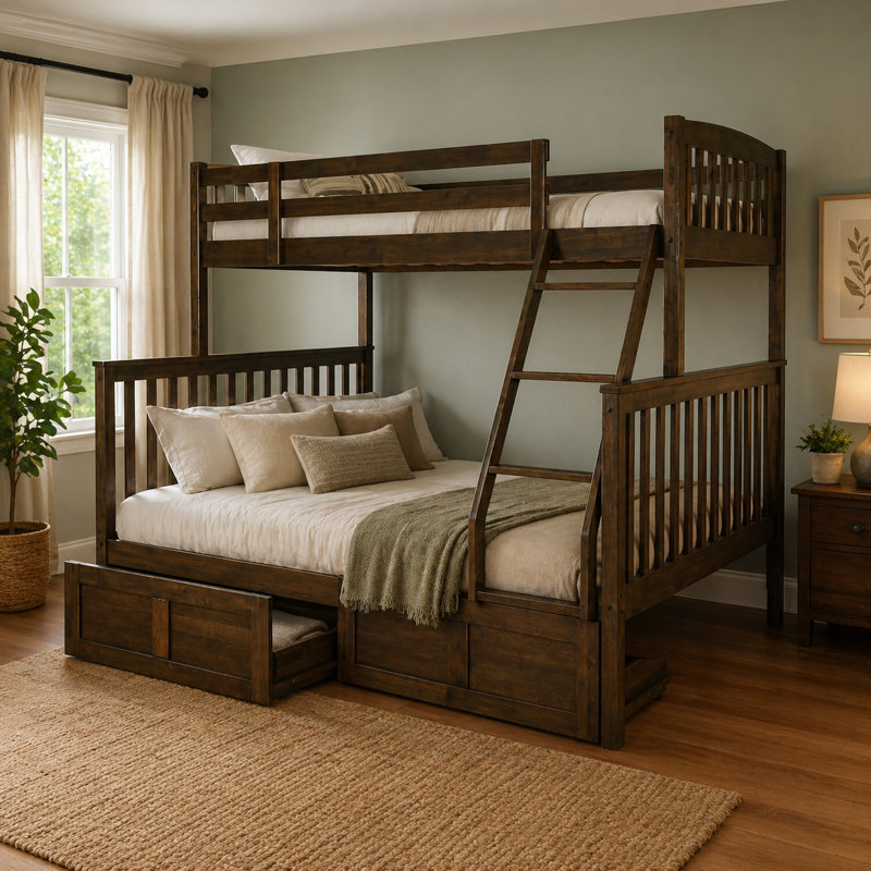 Lit superposé simple au-dessus de double Thomson, matelas non inclus, Brun rustique, Twin Over Full