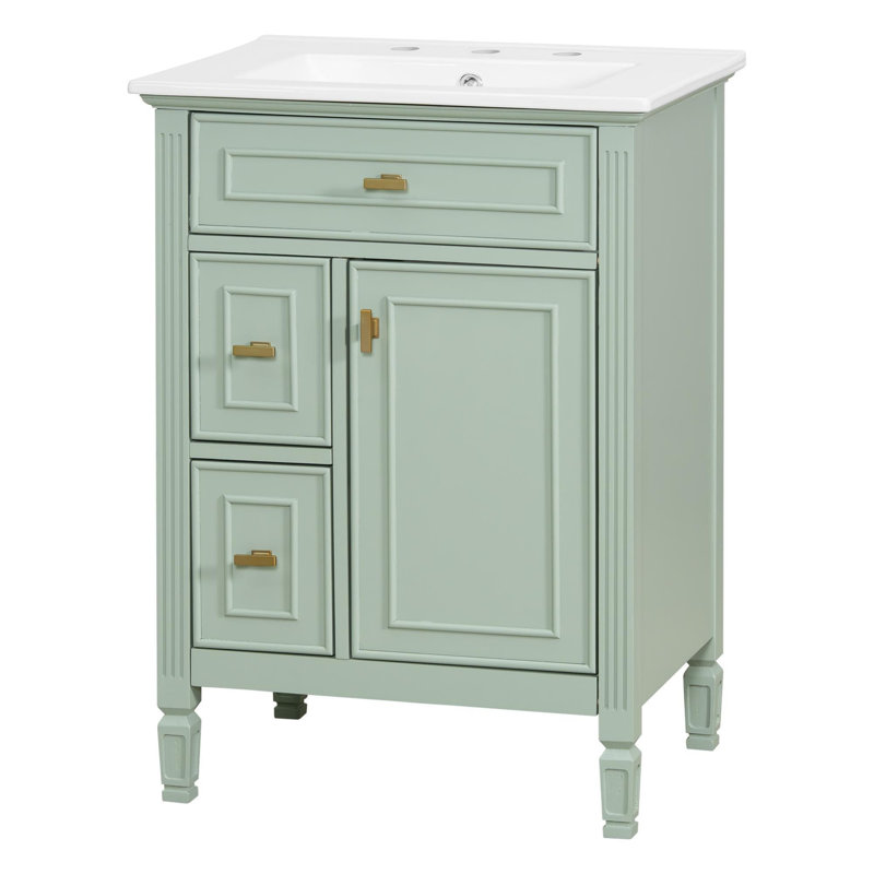 24'' freestanding vanity with a drop-front drawer, two standard drawers, and adjustable shelves, Green, 24"