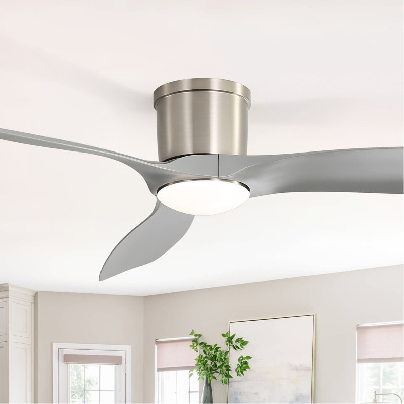 Ventilateur de plafond intelligent de 52 pouces avec lumière, ventilateur de plafond encastré avec télécommande, 3 pales en ABS gris, lumière à intensité variable de 18 W
