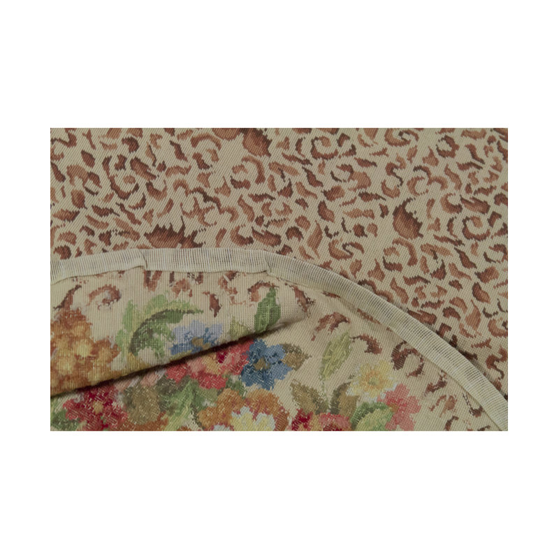 Tapis rond beige, rouge et vert noué à la main de haute qualité
