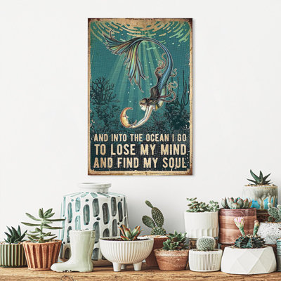 «Mermaid And Into The Ocean I Go To Lose My Mind And Find My Soul», reproduction d'art rectangulaire sur toile tendue 2 - 1 pièce 727