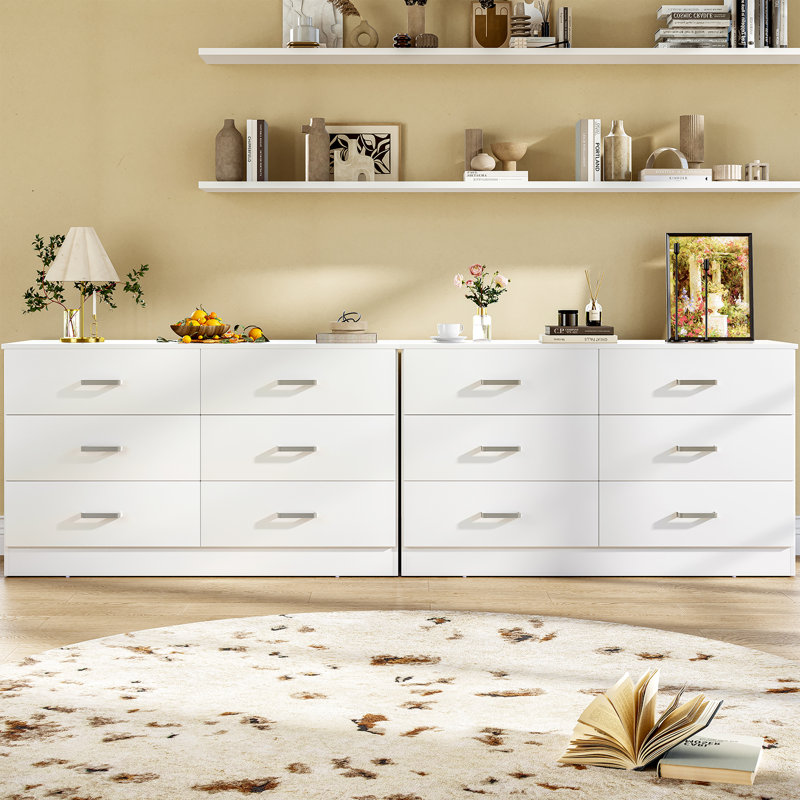 Kanagy 6 Drawer Double Dresser, Wood Storage Cabinet with Easy Pull Out Handles for Living Room,Chest of Drawers for Bedroom