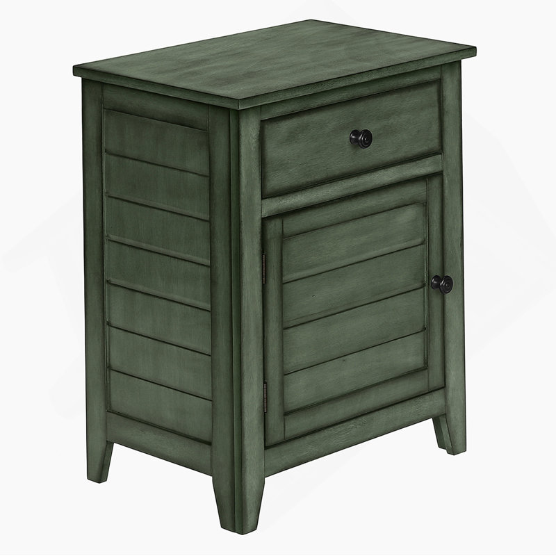 Table d'appoint, table de chevet, tiroir de rangement, bout, table d'appoint, chambre à coucher, rangement, placage vert antique