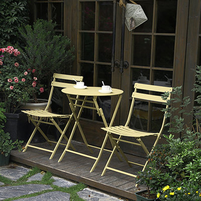 3 Piece Patio Bistro Set Of Foldable Round Table And Chairs