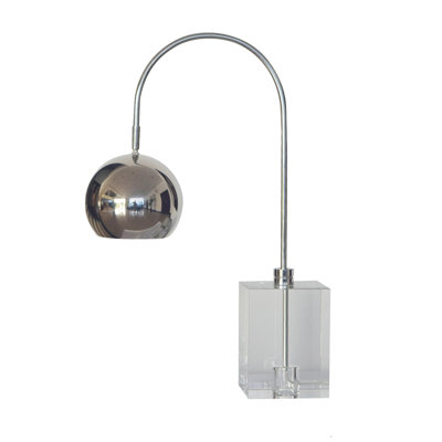 Gideon 1-Light Chrome Arched Table Lamp With Crystal Base