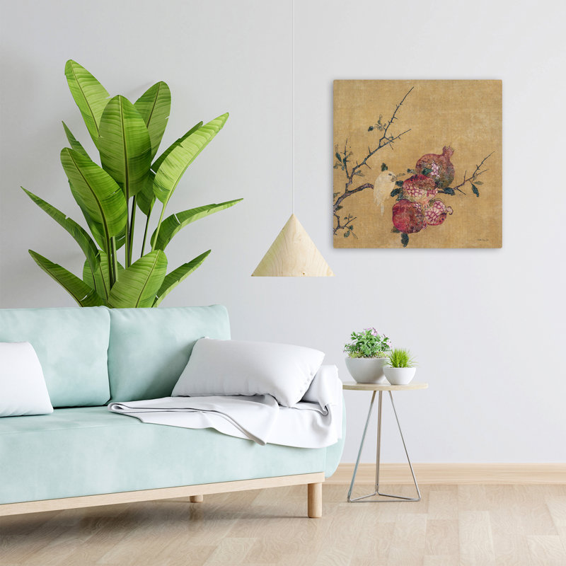 Art floral rétro, branche de grenade, H 24 po x l 24 po