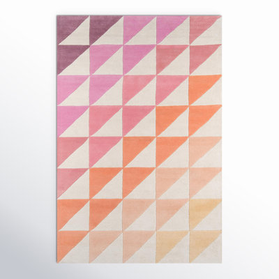 Glory Geometric Handmade Tufted Wool Ivory/Pink/Orange Area Rug