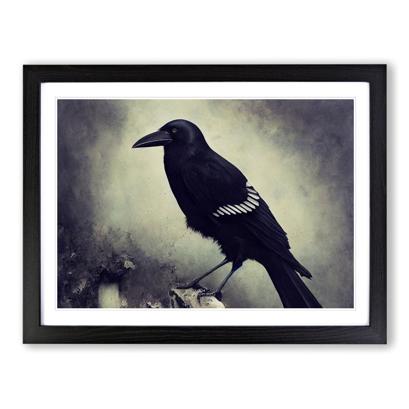 An Unusual Crow Bird - Single Picture Frame Print, 46cm H x 64cm W x 2cm D, Black Framed