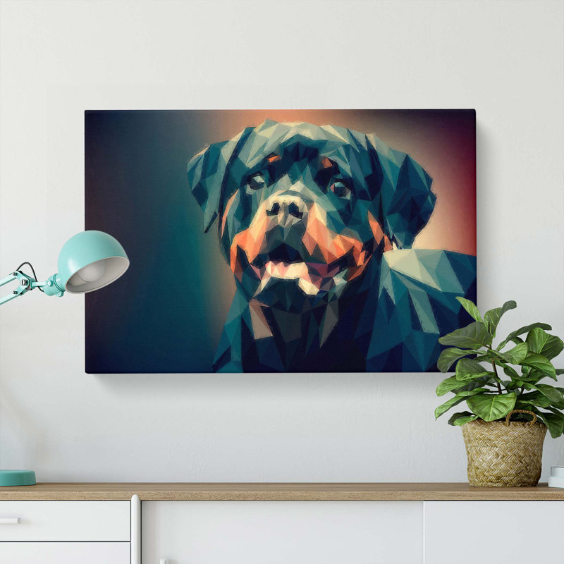 Geometric Rottweiler Dog - Wall Art, 60cm H x 91cm W x 3cm D, Wrapped Canvas