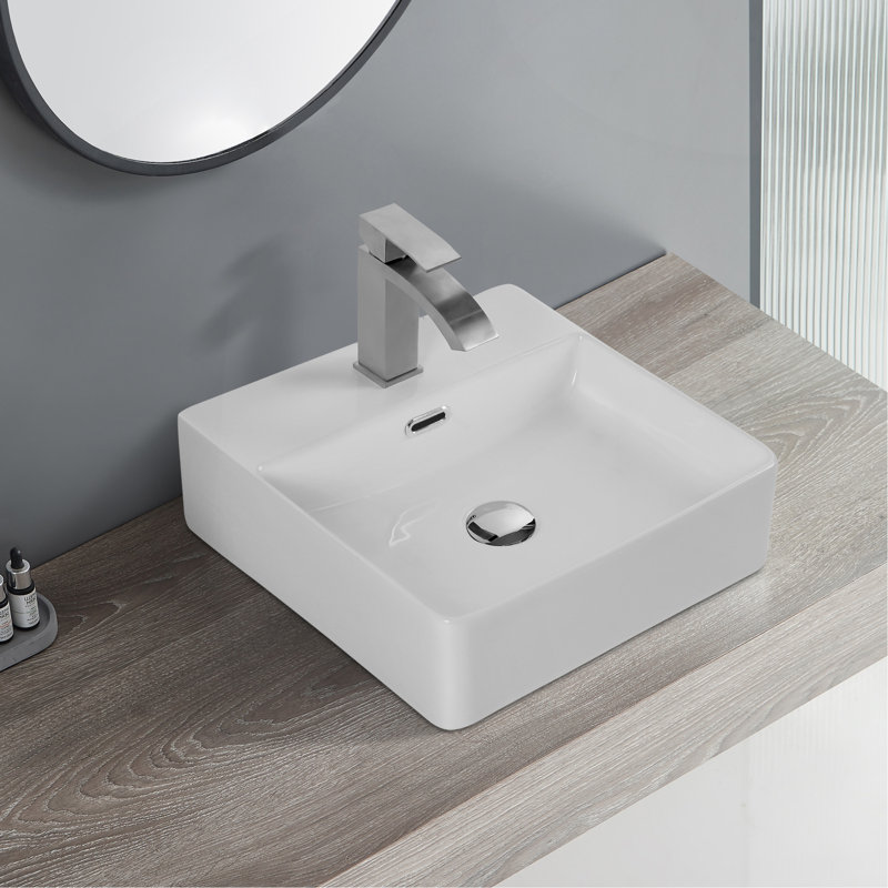 Lavabo de comptoir carré en céramique (finition blanche) certifié CUPC