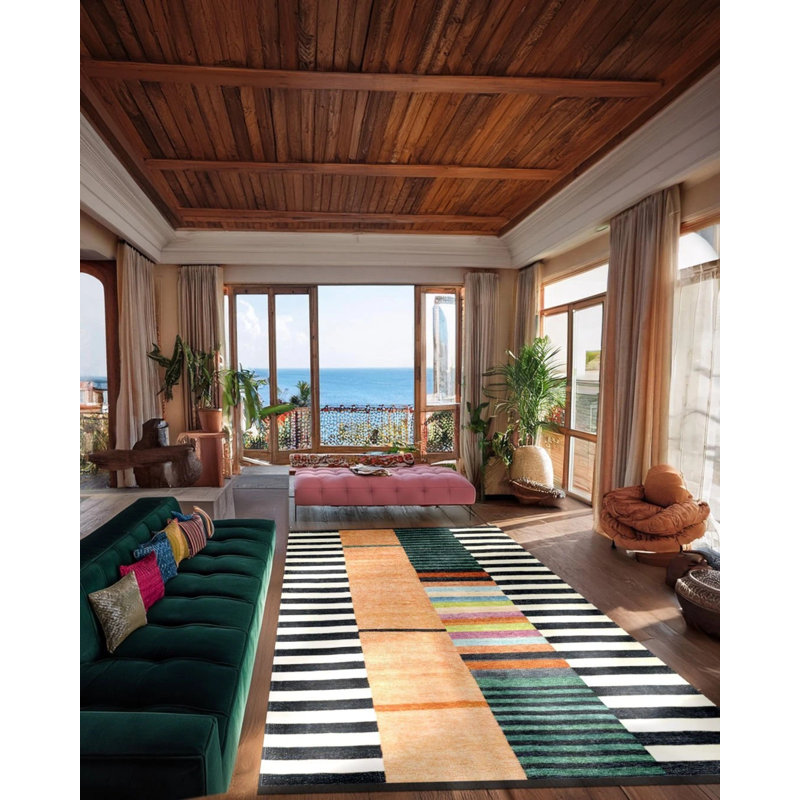 Cieanna Striped Brown Multicolored Machine Woven Cotton Polyester Area Rug, Rectangle 3'4" x 6'7"
