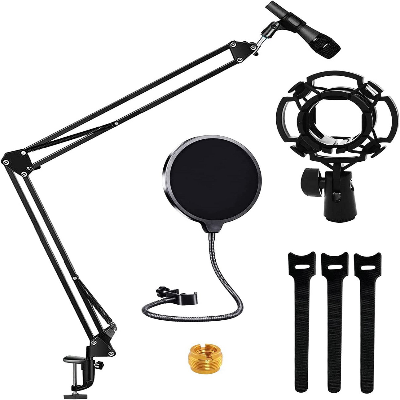 Microphone Stand Boom Mic Arm For Singing 360 Rotating Dual Mic Holder Clip  Foldable Tripod Stands 5 Core MS DBL (1 Piece) (1 Piece with Golden) 