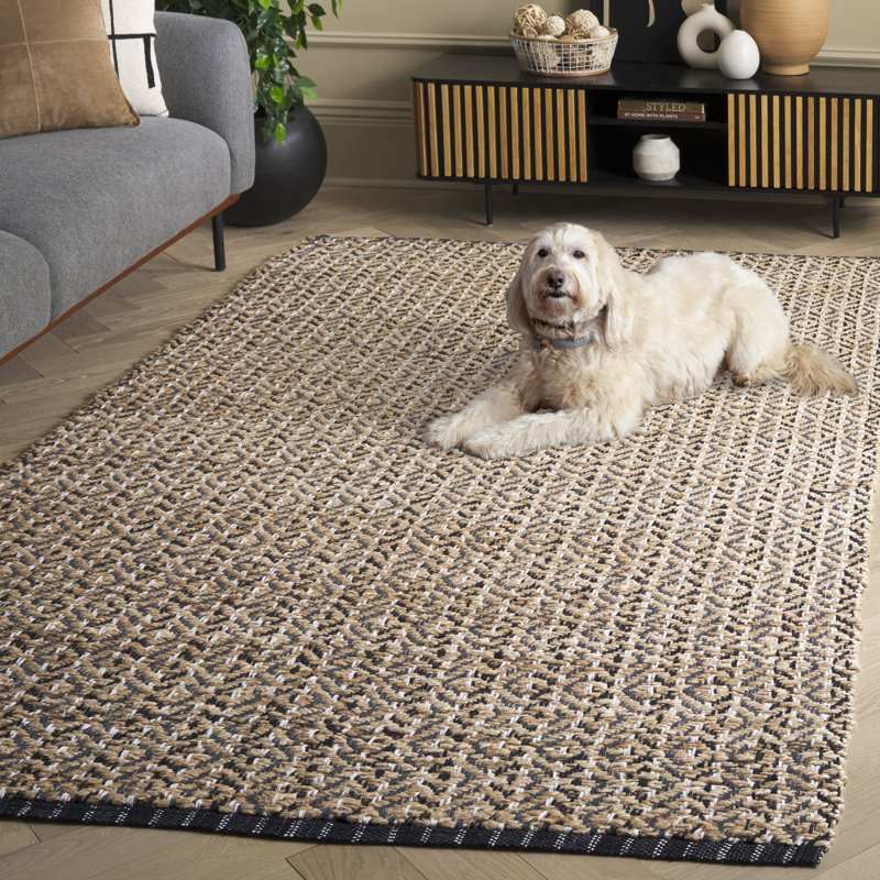Natural Fiber 661 Flatweave Jute/Cotton Geometric Rug in Natural/Black/Ivory/Dark Gray, Rectangle 6' x 9'