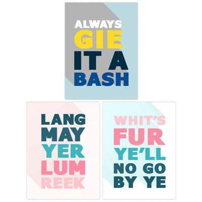 Scottish Sayings Motivational Inspirational Expression Pastels 3 Piece Wall Art