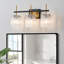 Meuble-lavabo à 3 lumières à intensité variable noir clair et or brossé avec abat-jour en verre texturé