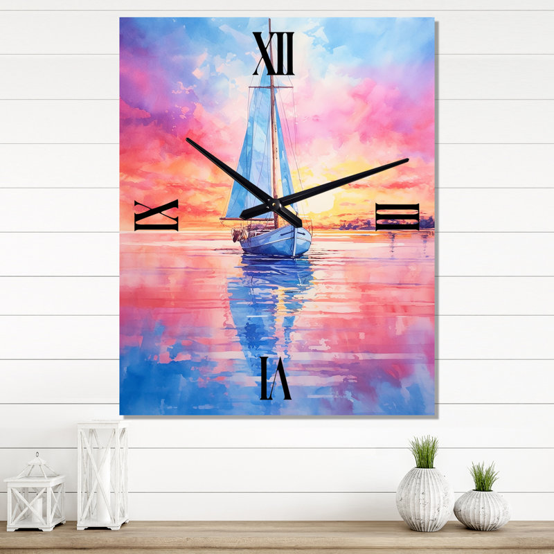 Bateau sur la barbe à papa - Horloge murale nautique et de plage surdimensionnée, Très grand