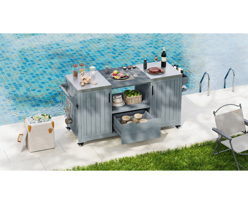 Îlot de cuisine 66,5 po pour l'extérieur, Bleu gris