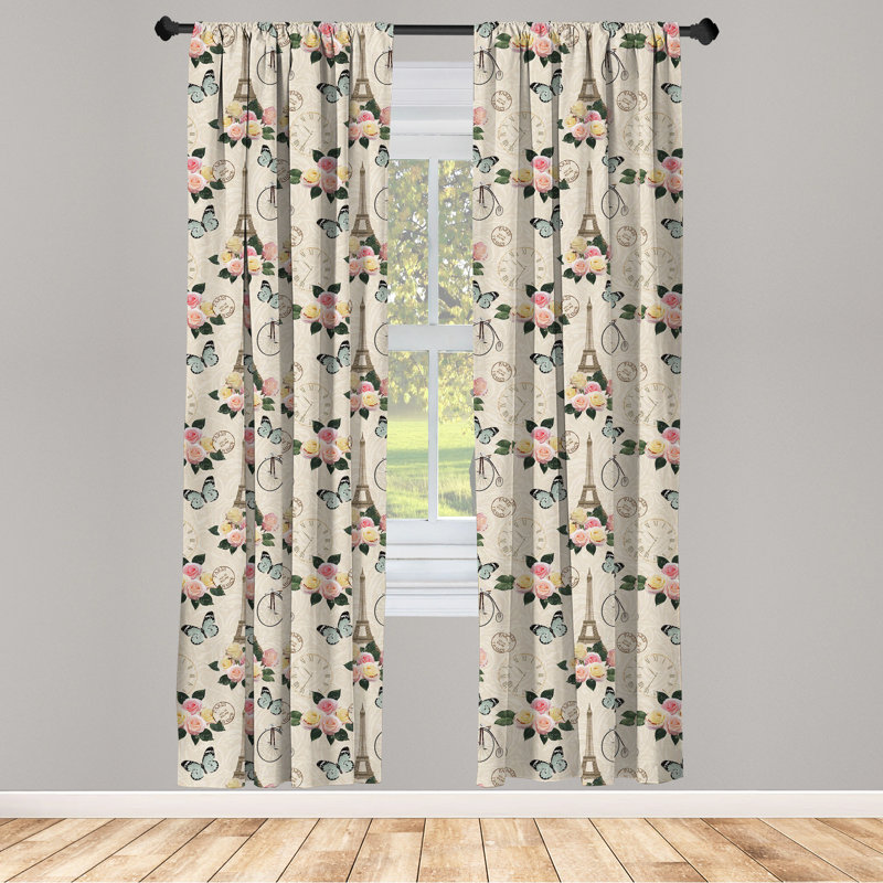 French Eiffel Tower Semi-Sheer Rod Pocket Curtain Panels, 28" x 63"