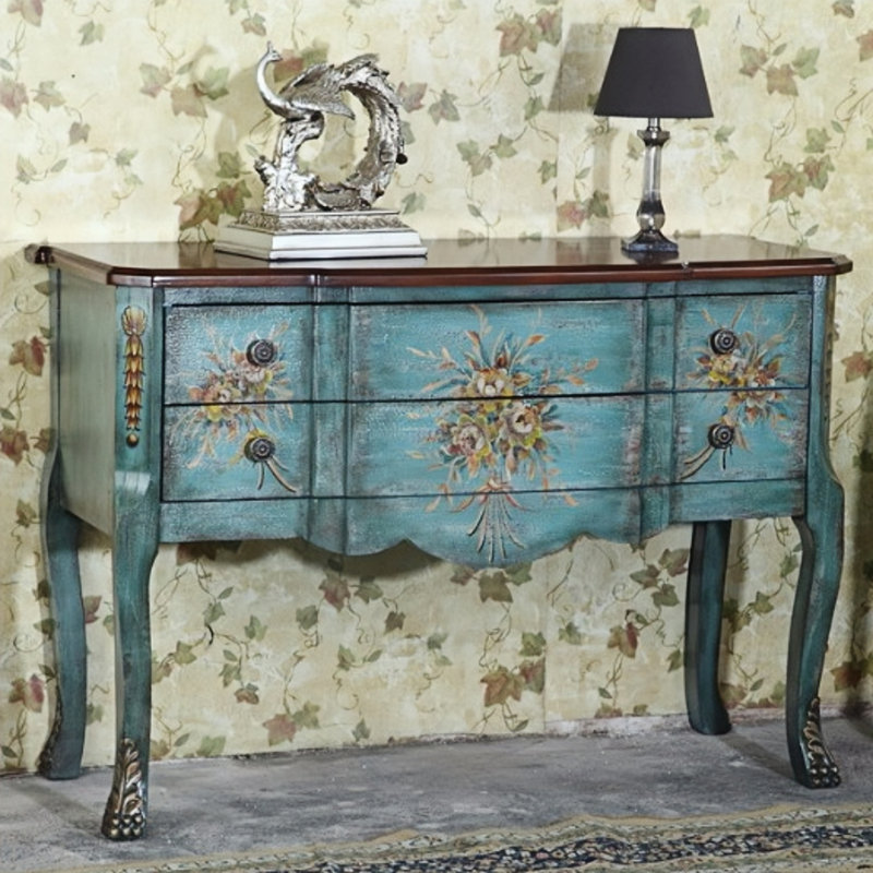 Hand-Painted Blue Entryway Cabinet Accent Chest