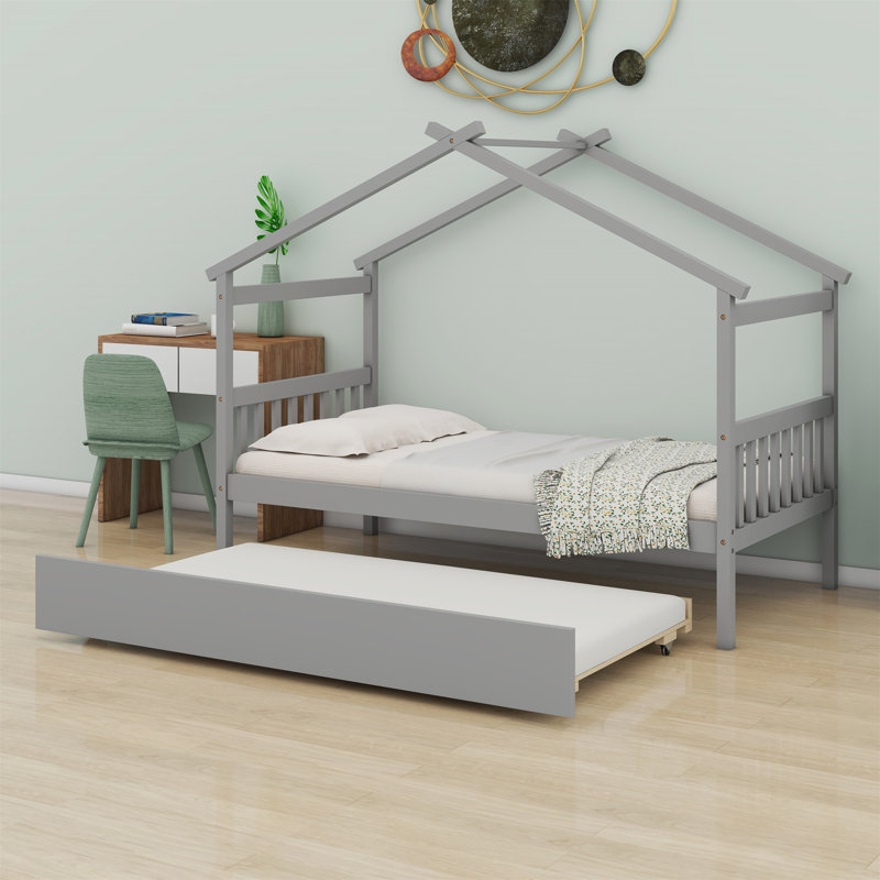 Lit en bois avec couchette, Gris