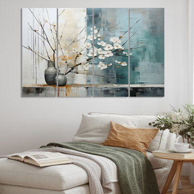 Subtle Serenity II - Abstract Collages Wall Art Living Room - 4 Panels