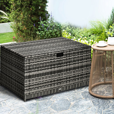 Dark Gray Deck Box, 113 Gallon. Outdoor Chest. Waterproof. Stores Pool Supplies, Garden Tools. Non-Slip Gallon Waterproof Gray. Tools, Supplies. To Water And Wind