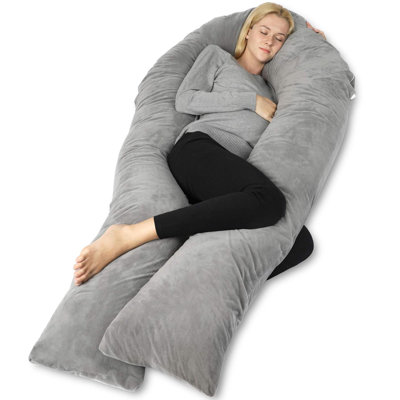  Pregnancy Pillows For Sleeping, U Shaped Body Pillow For Pregnancy, 65 Inch Maternity Pillow For Tall Pregnant Women With Gray Velvet Cover