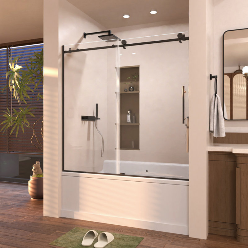 Porte de douche coulissante semi-sans cadre l 60 po x H 60 po, Noir mat