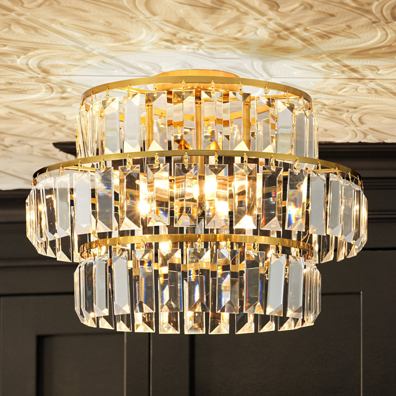 Plafonnier encastré en cristal à 4 niveaux pour salon Marleigh