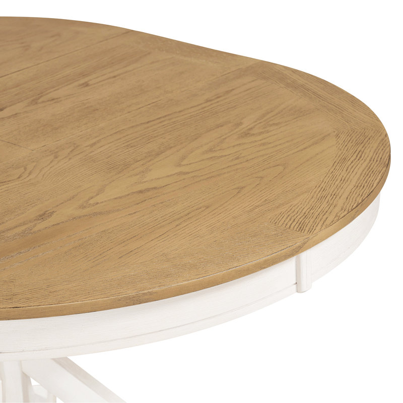 Retro Functional Extendable Dining Table With A 12" Leaf For Dining Room And Living Room, Natural Wood/Off White