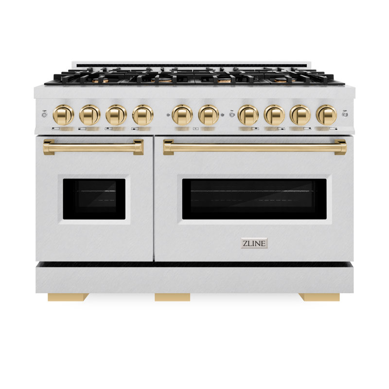 ZLINE Autograph Edition 48 in. Classic Satin Steel Gas Range w/ 8 Burners Accents, Gold