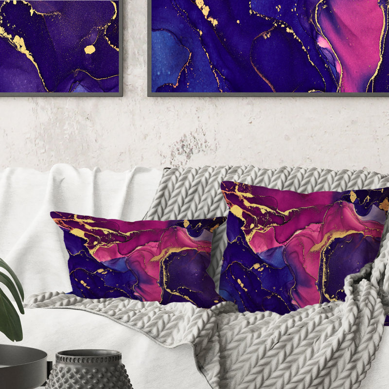 Coussin décoratif mauve et abstrait abstrait mauve et bleu 12 po x 20 po