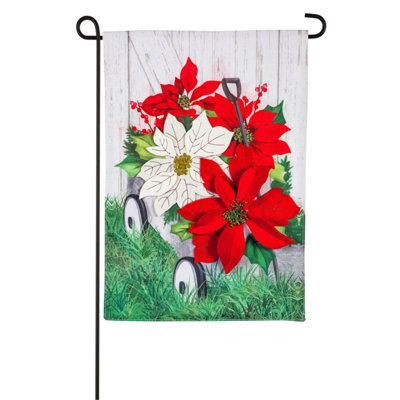 Drapeau de jardin à 2 côtés 15 x 9 lin galvanisé poinsettias