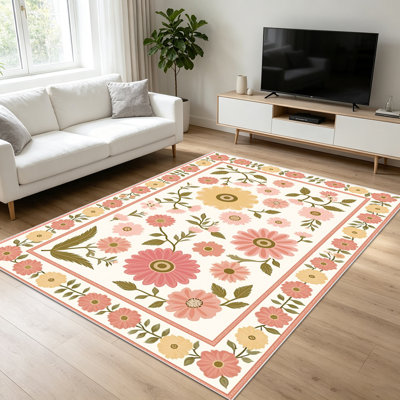 Tapis à motif floral de 1 pièce pour le salon, doux et confortable, convient à toutes les saisons, facile à entretenir, tapis de sol intérieur lavable à la machine, convient à la chambre à coucher, à la salle à manger, au couloir, au patio, au balcon, à la maison, à la décoration extérieure.