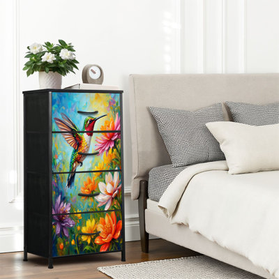 4 Drawer Dresser for Bedroom, Narrow Chest of Drawers, Wooden Top and Study Iron Frame 18"x37.5"-(WxH)