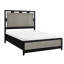 Grand lit moderne pour chambre à coucher, finition gris anthracite, bois massif avec accent et rétroéclairage à DEL au design contemporain, tête de lit superposée