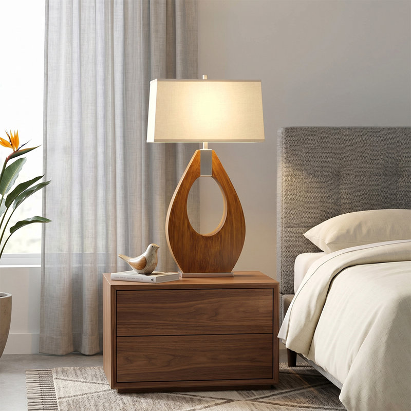 Pearson Table Lamp - 30", Pecan Wood & Brushed Nickel, 3-Way Rotary Switch