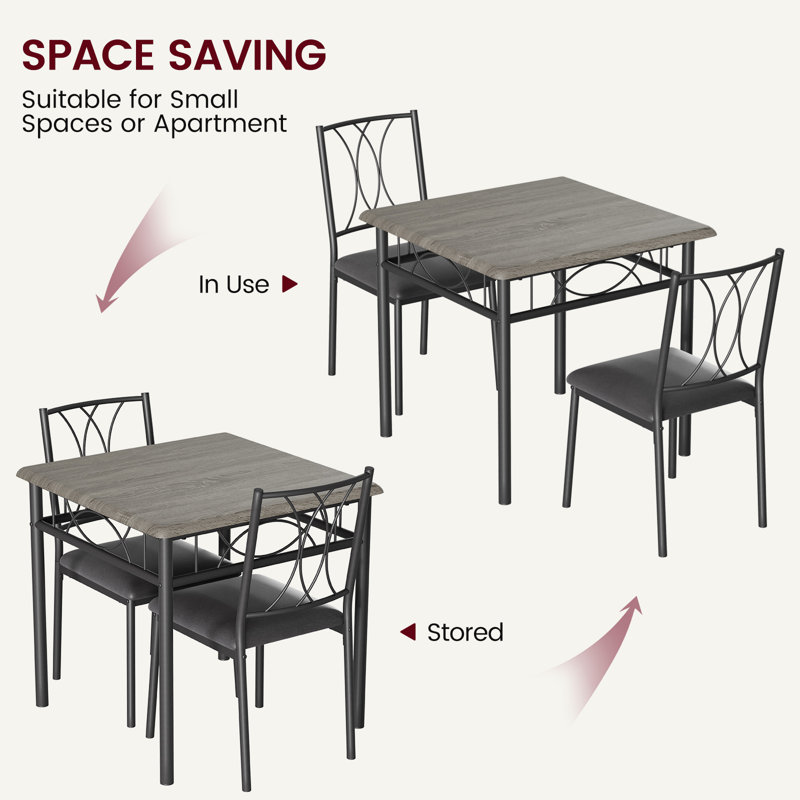 Ensemble de table de cuisine avec 2 chaises rembourrées, Gris rétro, H 30,00 po x L 29,10 po x l 29,10 po, 3